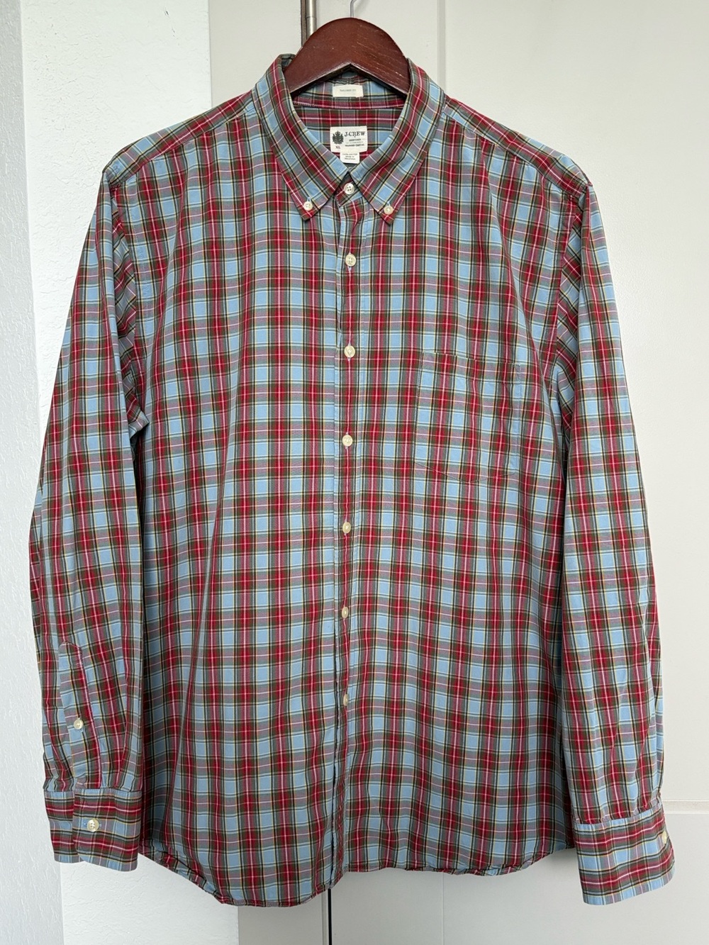 J.Crew Men’s XL Plaid Button Down Shirt Blue Red Long Sleeve Cotton Casual